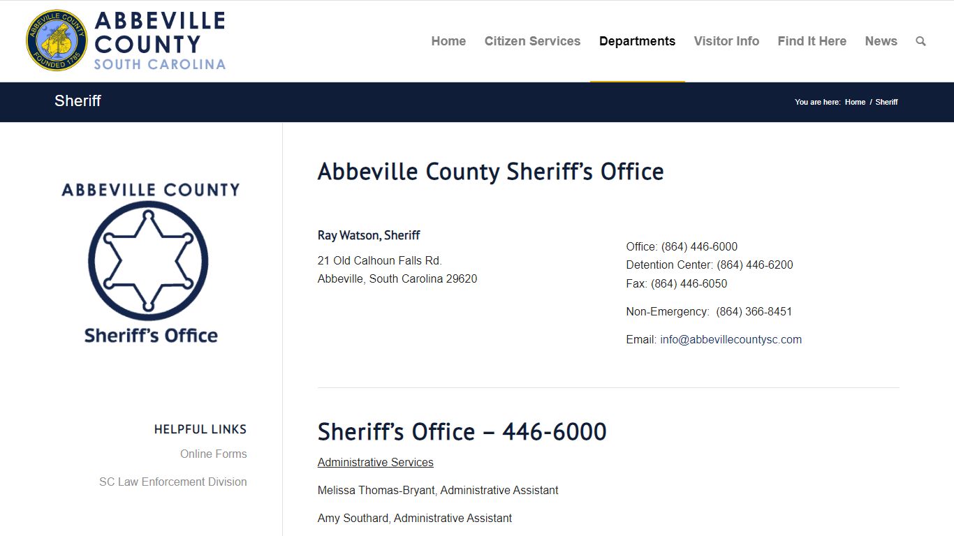 Sheriff - Abbeville County, South Carolina