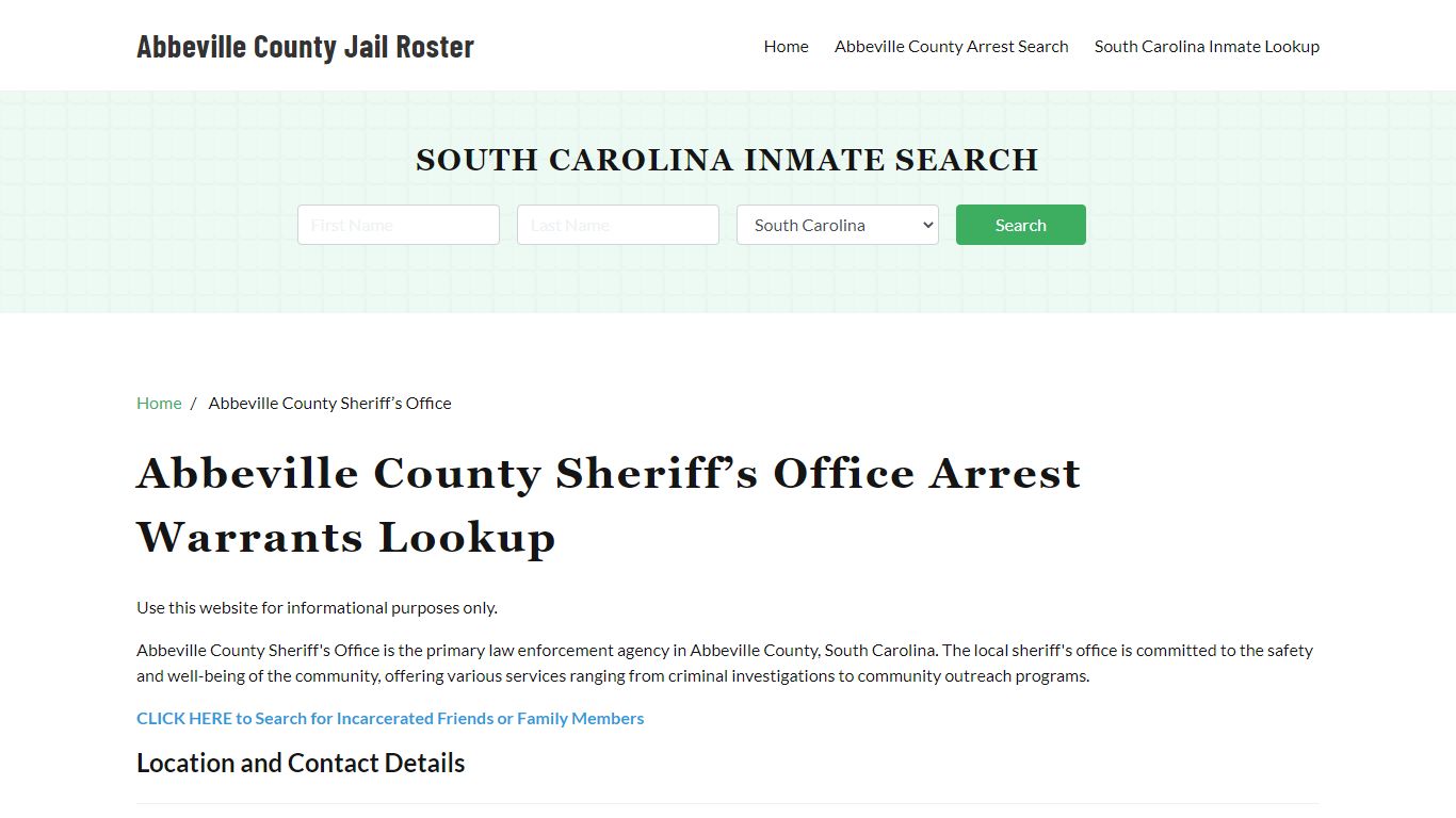 Abbeville County Sheriff Office, SC, Arrest Warrants Search